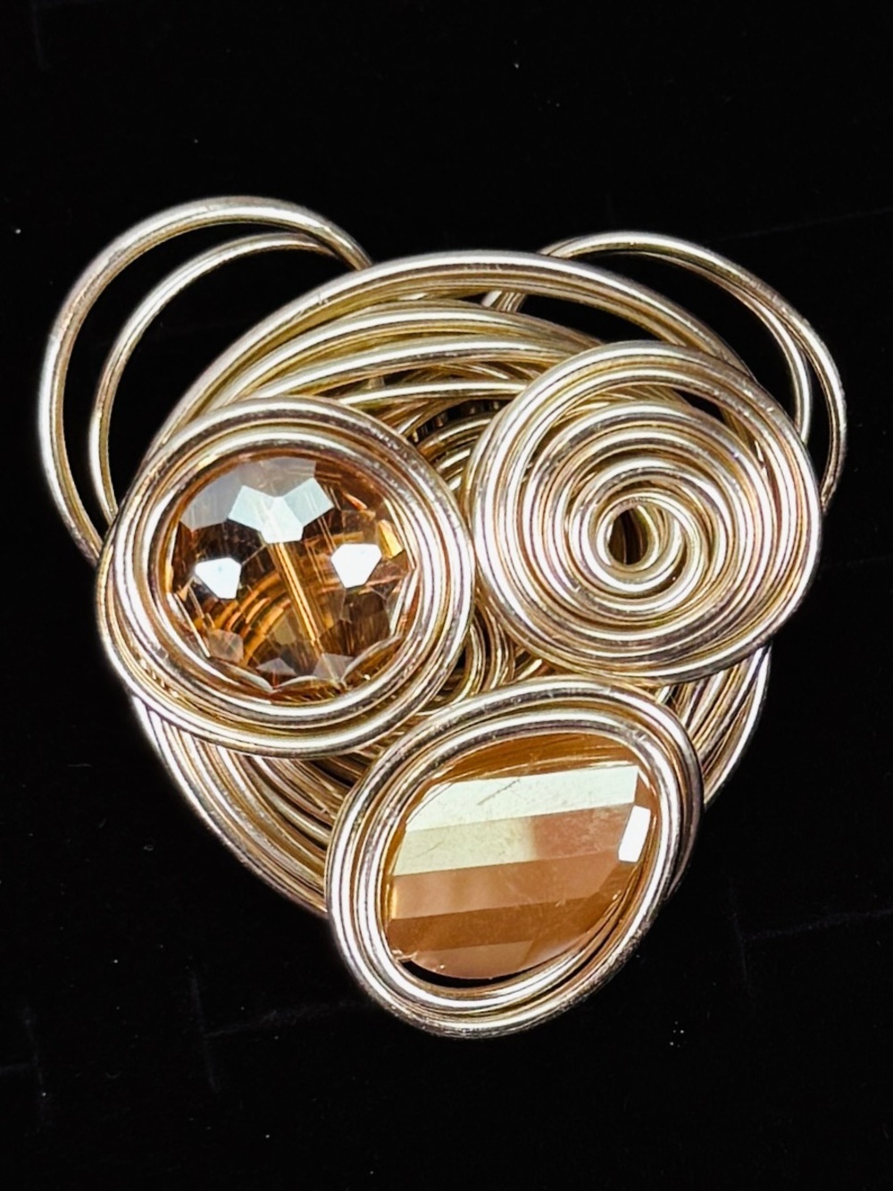 Vintage Silvertone wire, wrapped large pendant + free cord necklace